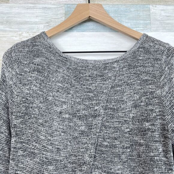 AB Studio Mixed Media Tunic Sweater Blouse Gray Ivory High Low Hem Womens Small - Picture 5 of 6
